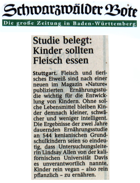 <br><br> <strong>Kinder sollten Fleisch essen!<br>
(Schwarzwlder Bote) </strong>